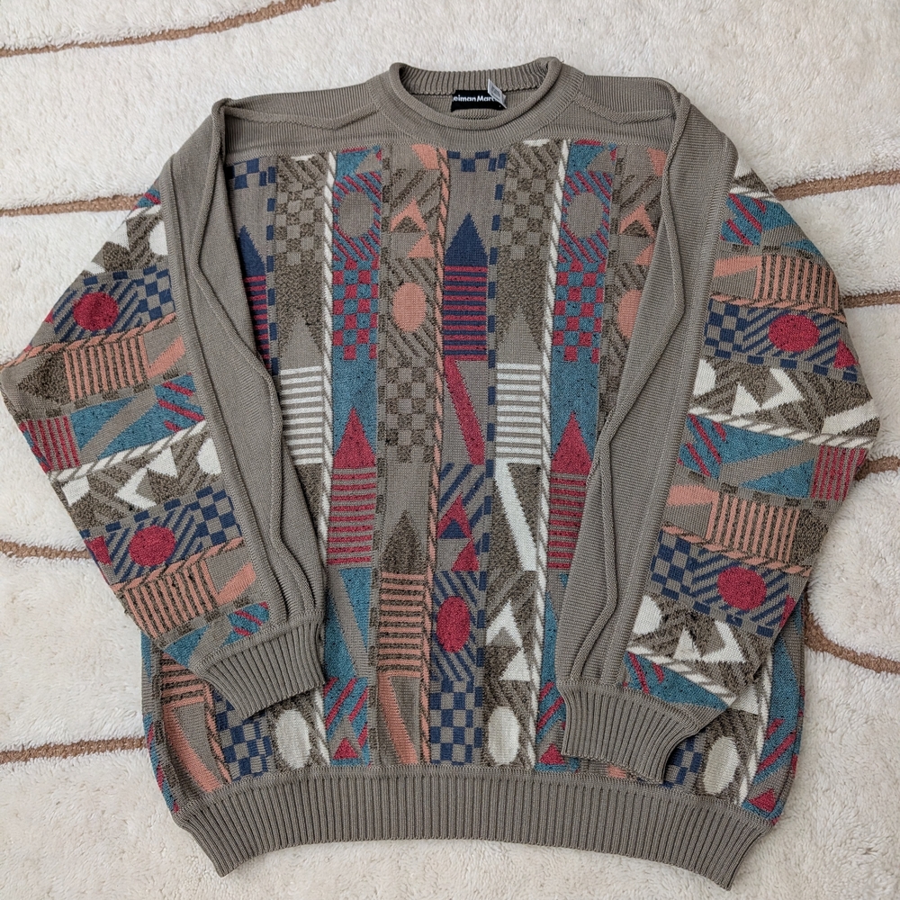 Neiman Marcus 3D Coogi Style Printed Geometric Patterned Sweater - M